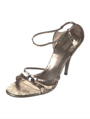 Gucci snakeskin strappy stiletto sandals.